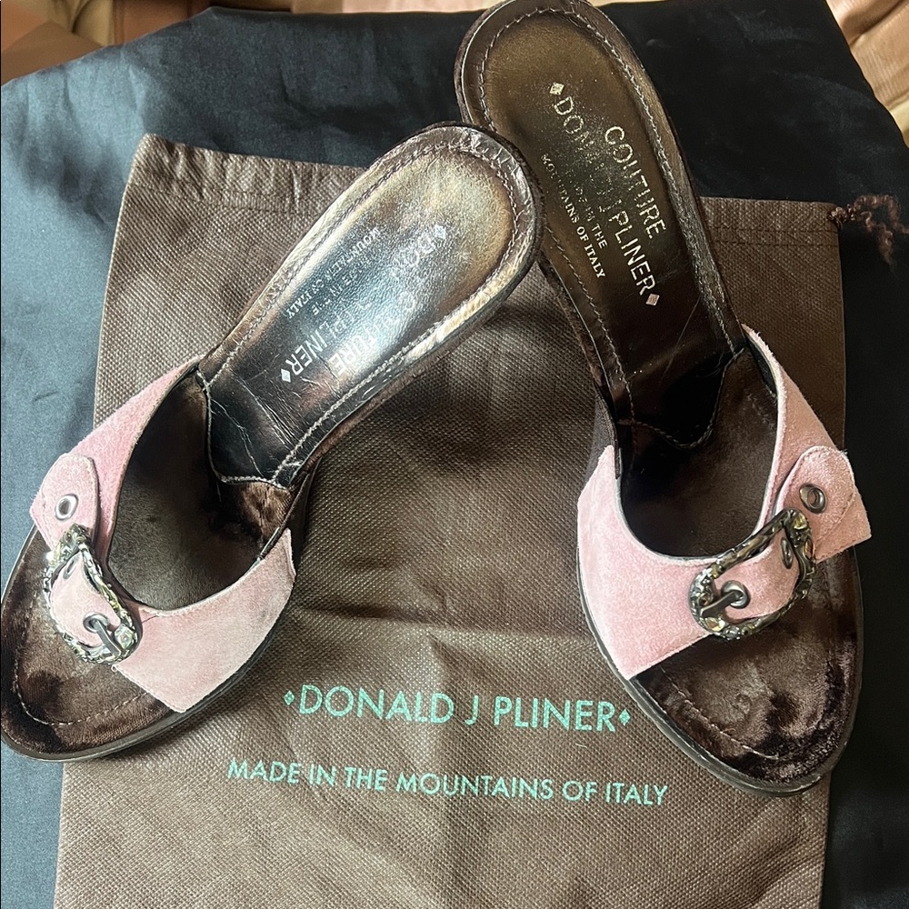 Donald J. Pliner Pink Suede Mules with Silver Accents